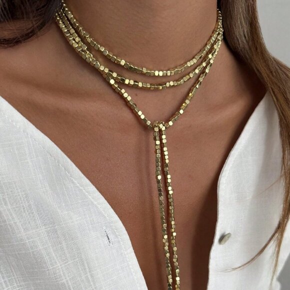 Gold Casual Women's Sparkling Faux Pearl Beaded Long Necklace - Picture 7 of 8